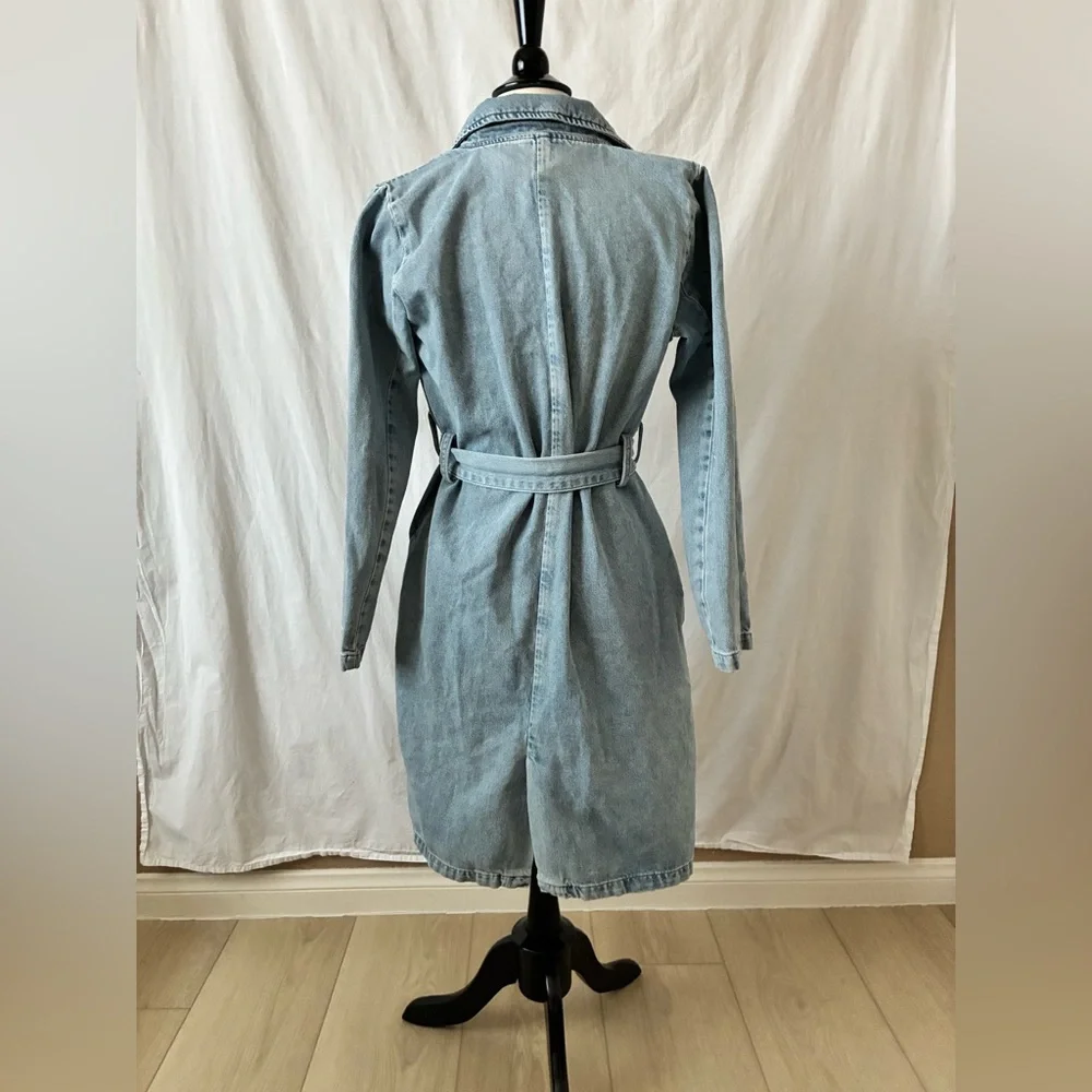 Good American Light Blue Denim Belted Trench Coat - Picture 4 of 5